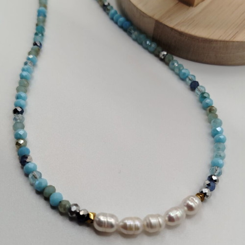 Handmade necklace with crystal, pearl, hematite and stainless steel, new