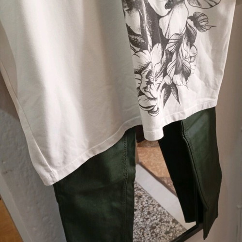 Women's set leather pants size L and BSB blouse size S like new, white and green