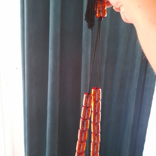 Komboloi with Large Orange Beads and Black Tassel like new