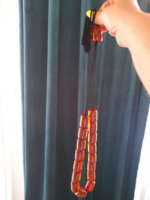 Komboloi with Large Orange Beads and Black Tassel like new