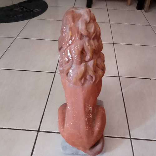 Lion statue made of white terracotta, handmade, 1998