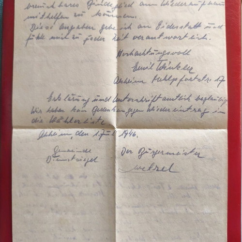 Postwar Historical Folder 1946 used with Documents and Postcard