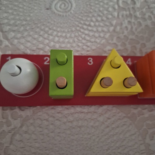 Wooden shape sorting and number matching toy like new