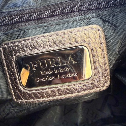 Furla leather shoulder bag like new, gold and silver