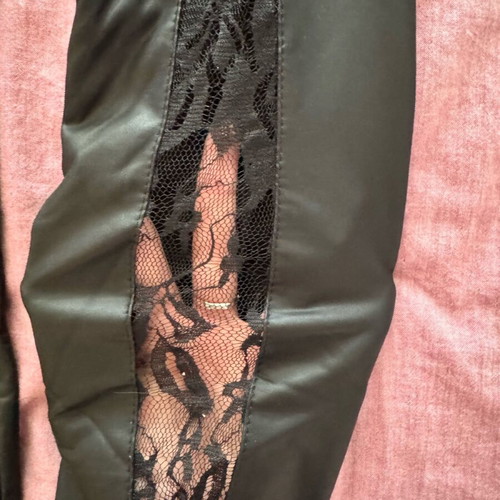 BSB black leather leggings like new with transparent lace, size S