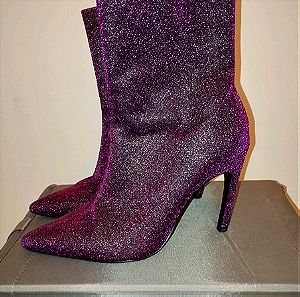 Μωβ glitter ankle boots ψηλοτάκουνα