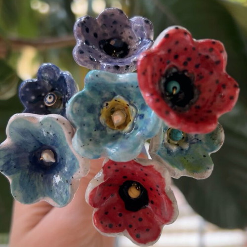 Handmade ceramic flower bouquet set of 7 new