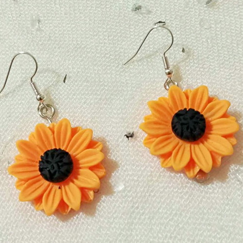 Sunflower Earrings new, acrylic resin, yellow and brown