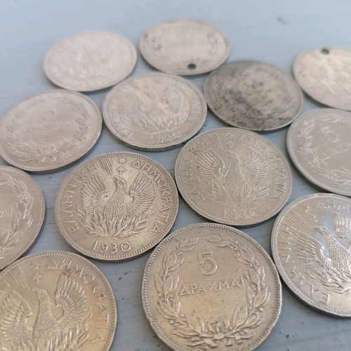 5 Drachma coins with Phoenix used, pack of 13 pieces 1930