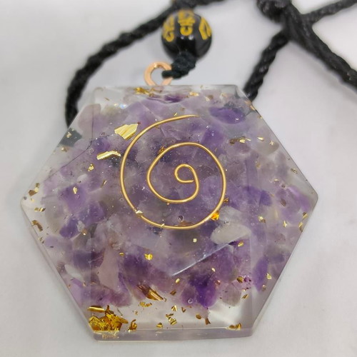 Handmade Orgonite Pendant with Amethyst and Gold Leaf like new