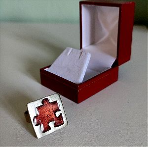 Χειροποίητο ασημένιο δαχτυλίδι puzzle με υγρό γυαλί