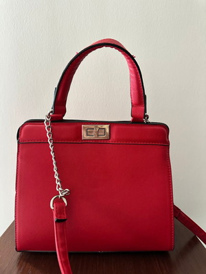 Stradivarius Red Handbag New with Silver Details