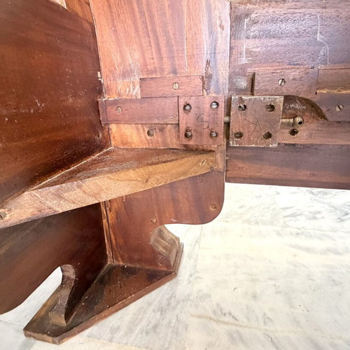 Solid wood bed used, mahogany finish, classic heavy construction