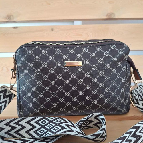 Crossbody bag like new, three compartments, brown and gold