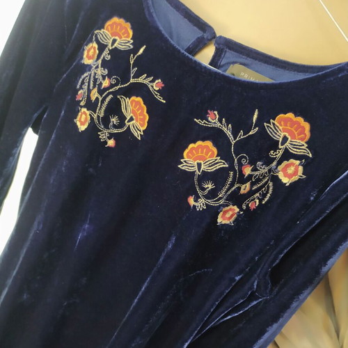 Primark long-sleeve blue velvet dress new, size 38