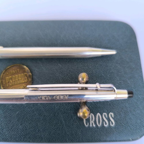 Cross Sterling Silver Century pen and Caran d'Ache Madison silver-plated mechanical pencil used