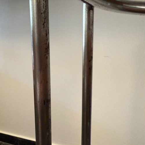 Vintage round trolley bar used with chrome tubular steel and glass shelves