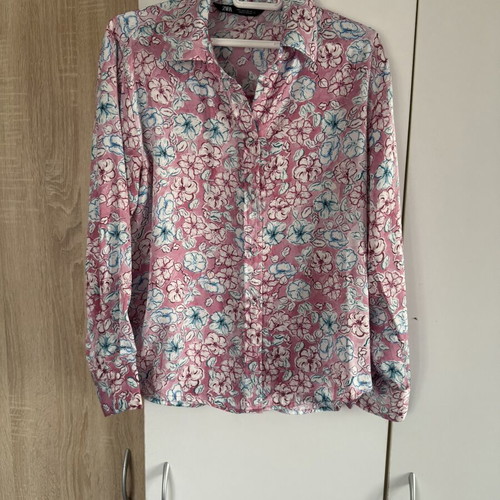 Zara large satin floral pink shirt