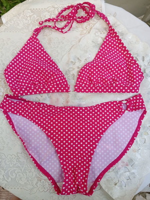 Next polka dot bikini in fuchsia and white, new, UK 14