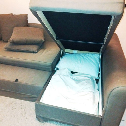 Ikea sofa bed used with cushions, corner, needs deep cleaning