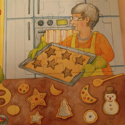 Christmas book with 15-piece puzzle and figures used