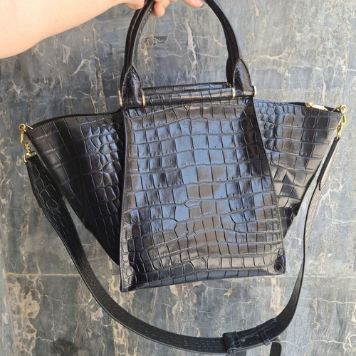 Max Mara Anita Embossed Leather Shoulder Bag like new, black