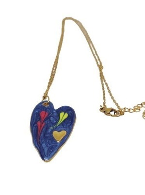 Steel necklace with heart and blue enamel new