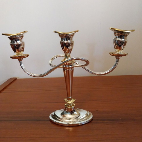 Candlestick 3-Holder like new with 3 gold candles gift