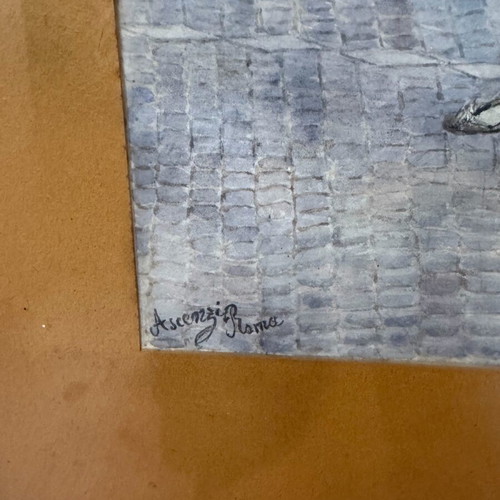 Υδατογραφία Ettore Ascenzi μεταχειρισμένη με θέμα Fontana Di Trevi σε ιταλική κορνίζα