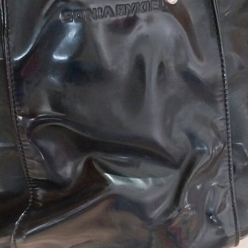 Sonia Rykiel vintage shoulder bag used, shiny faux leather black