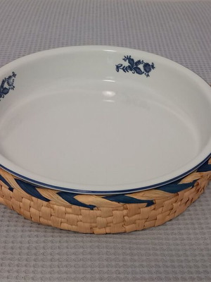 Πιατέλα ψησίματος και σερβιρίσματος κεραμική σε ψάθινη βάση σαν καινούργιο