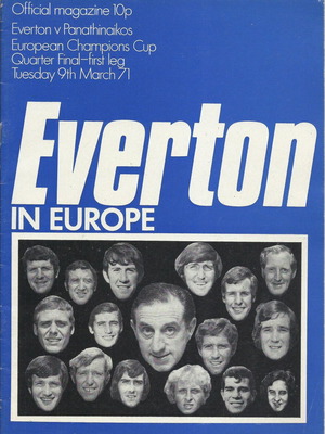 Everton vs Panathinaikos 1970-1971 UEFA Champions Cup Match Program used