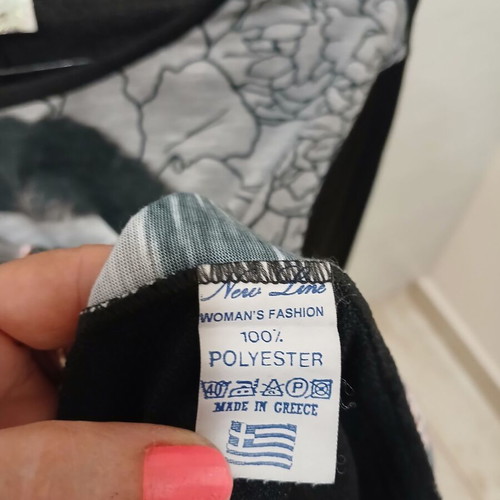 Black blouse with girl print and transparent lace back, like new, size L