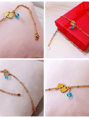 Handmade stainless steel bracelet with baby feet gold color, new
