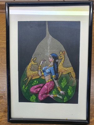 Handmade painted leaf like new, framed