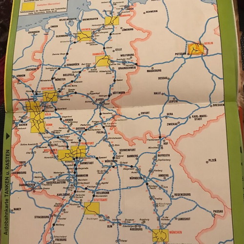 Vintage road map of Germany 1977-1978 used