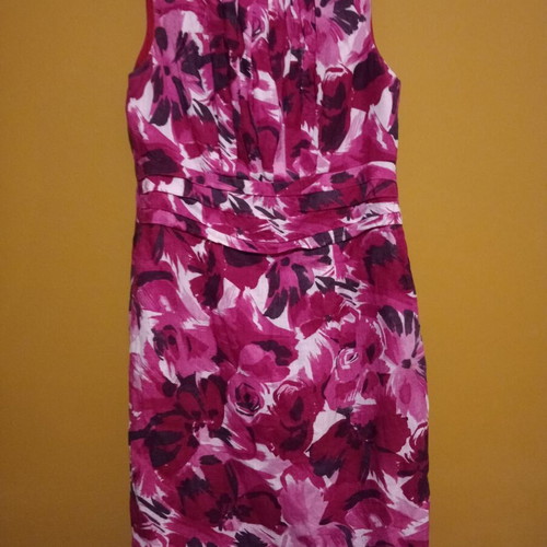Laura Ashley Pink Floral Wedding Guest Dress 100% Linen like new