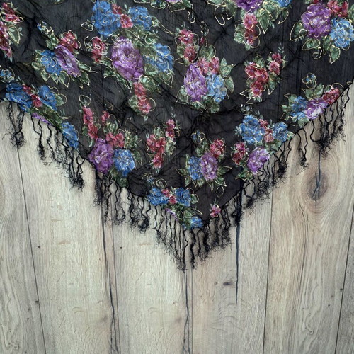Square pashmina 90 cm with embossed design and fringes, set of 3