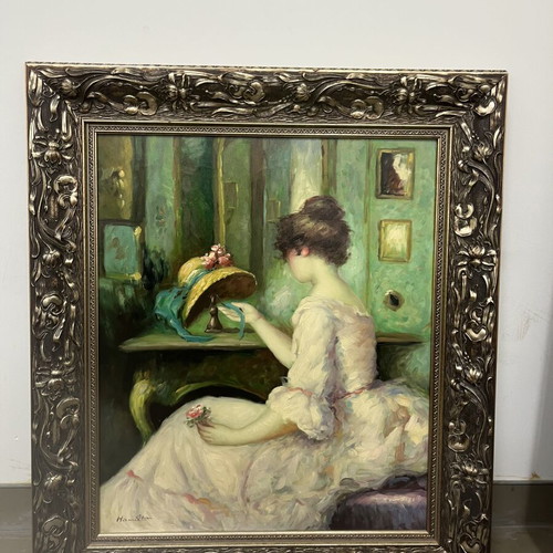 Woman with Hat oil painting on canvas, 80x70cm, early 20th century