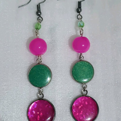 Earrings with liquid glass new, handmade, pink and green