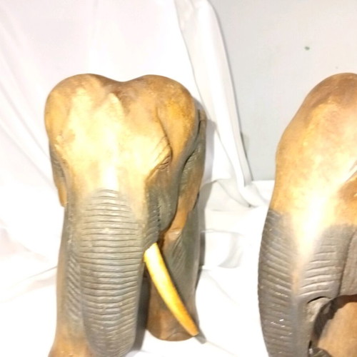 Pair of vintage handmade elephants used, solid dark wood