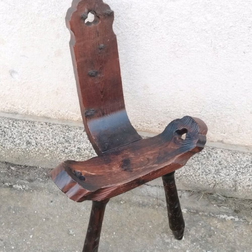 Spanish brutalist hand-carved oak chair used
