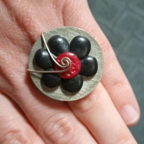 Handmade ring used with flower, blue and silver