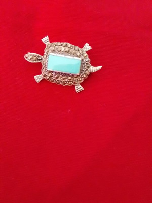 Silver vintage pin handmade with zircon stones and turquoise