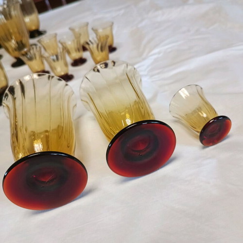 Vintage handmade glasses used, set of 28 pieces