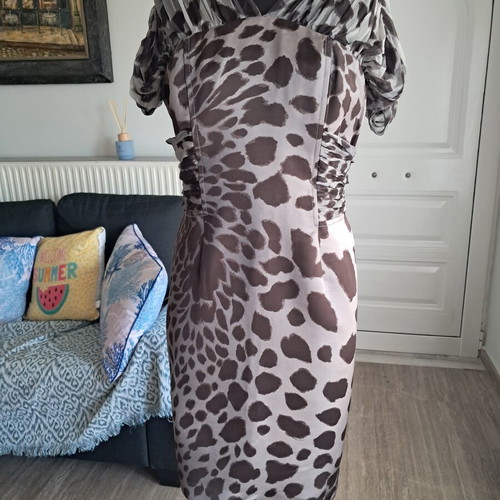 Gaetano Navarra animal print dress used, size L, grey beige