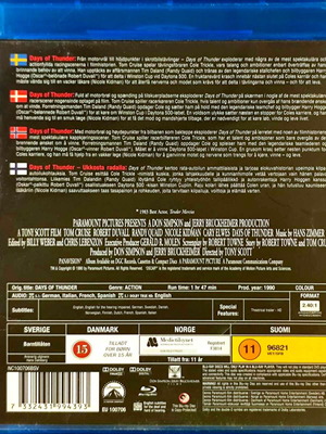 Days of Thunder Blu-Ray μεταχειρισμένο με αγγλικούς υπότιτλους