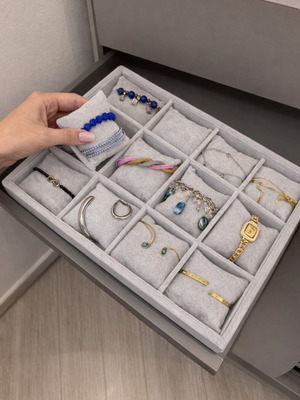 Luxury Velvet Organizer for Watches & Jewelry 12 Slots New Gray