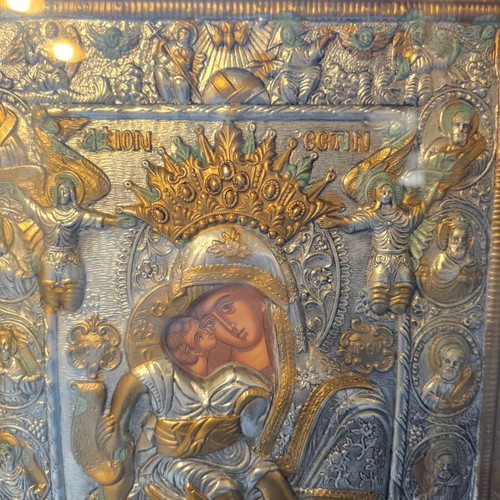 Panagia Axion Esti Icon like new, silver and 24K gold 48×40 cm