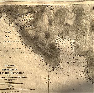 1861 Χαλκόγραφος  χάρτης ναυτικός της νήσου Στάντια (ενετική ονομασία) της νήσου Δίας η Ντία μπροστά από το λιμάνι του Ηράκλειου στην Κρήτη διαστάσεις 38x24cm